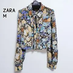 ZARA ザラ 花柄 フラワー ブラウス ショート丈 パールボタン