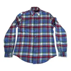 【美品】ラルフローレン ネルシャツ BD マドラスチェック ブルー系 S