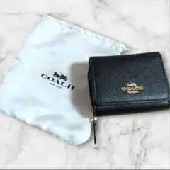 【超美品】コーチ COACH三つ折り財布 ブラック トライフォールドウォレット