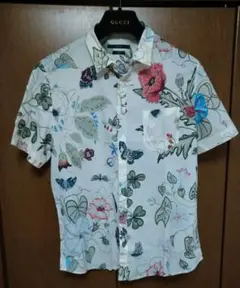 ■中古良品!グッチ／画家クリスナイトフローラ半袖シャツ 花柄　43/17ベージュのサムネイル