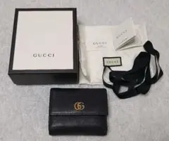 GUCCI レザー 三つ折り財布 グッチ GGマーモント ブラック