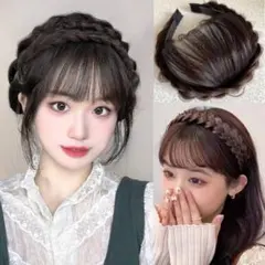 前髪かつら ヘアバンド三つ編みカチューシャポイントウィッグヘアバンド前髪ウィッグ