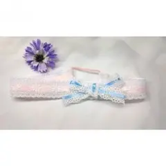 ハンドメイド　花とリボンのリバーシブル　ベビー　ヘアバンド