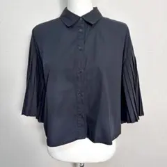ZARA　袖プリーツシャツ　黒　サイズL　A005のサムネイル