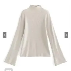 ハイネックフレアスリーブリブニットトップス