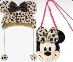 ミニーマウス ヒョウ柄　ファンキャップ　ポーチセット
