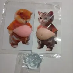 ☓　お腹　ぽっこり　シリコン　ぷにぷに　ステッカー　猫　ねこ　柴犬　肉球