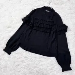 美品【ヒロコビス】ニットカーディガン 定価3.6万 フリル ボリューム袖 黒 7