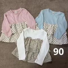 ブランシェス　他　カットソー　90 フリル　ドット柄　小花柄　3枚セット