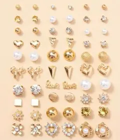 【新品/送料込】ゴールドピアス 30個 ストーン パール 1ハート リボン