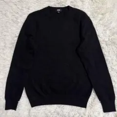 【美品】ユニクロ UNIQLO カシミヤ ニット ブラック M クルーネック