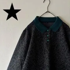 【古着】ポロシャツ　長袖　黒　マルチカラー柄　L 昭和レトロ　ヴィンテージのサムネイル