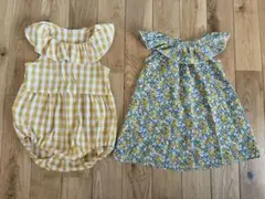 SHEIN チェック柄と花柄ワンピース 18-24M
