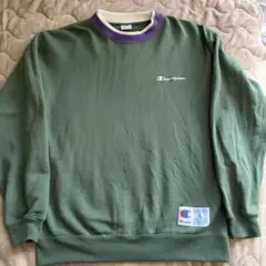 Champion オリーブグリーン 紫 L トレーナー 古着 ワンポイント