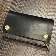栃木レザー　ミドル　トラッカーウォレット　茶芯ブラック　3層