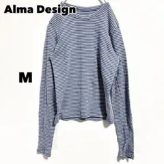 アルマデザイン ボーダーカットソー 青 M ロンT カジュアル クールネック