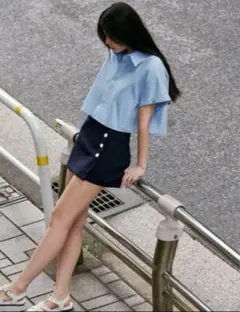 ZARA ボタン付きスコート スカート スカパン ミニスカート ネイビー