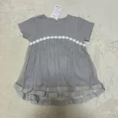 新品未使用タグ付き　90cm 半袖Tシャツ　チュール　ドット　くすみカラー