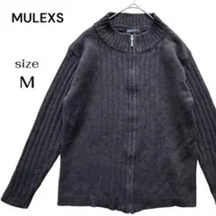 MULEXS ジップアップ ニット カーディガン 羽織り チャコールグレー M