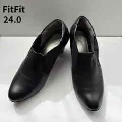 【美品】FitFitレディース黒レザーサイドゴアアンクルブーツブーティ24