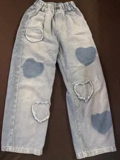 デニム 長ズボン ハート型ダメージ 140センチ