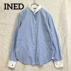 INED 伊內德 牧師條紋襯衫 藍色 S 刺繡 優雅 氣質