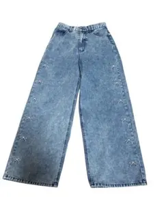 GRLグレイル　美品　リボン刺繍 ワイドレッグデニムパンツ　Mサイズ