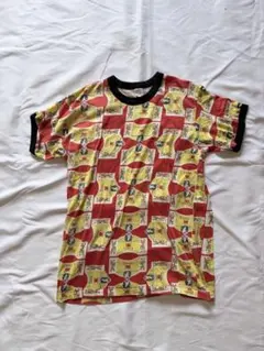 ビンテージ　70s80s 5050ボディ 総柄リンガーTシャツ　紙タグ