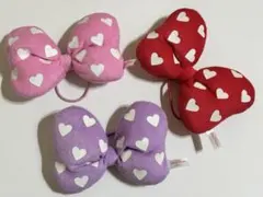 ミニーマウス　リボン　ヘアゴム　3個セット　赤ピンク紫