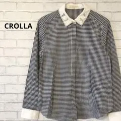 CROLLA クローラ 襟ビジュー ギンガムチェック柄 比翼ボタンシャツ 38のサムネイル