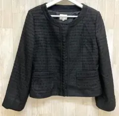 persodea ツイード 調 ノーカラー ジャケット 15号/大きいサイズ 黒