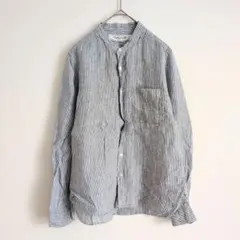 ベネッツレーンシャツ ストライプシャツ XS バンドカラー リネン イギリス製