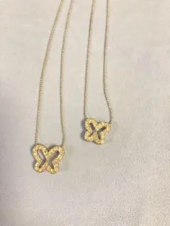 【美品】Lunoon ルヌーン 2連バタフライネックレス ラインストーン 蝶