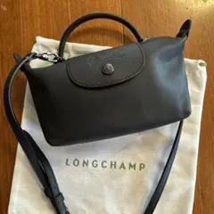 LONGCHAMP 黒 オールレザー ショルダーミニバッグ
