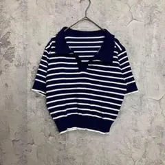 GRL グレイル M 襟付き ボーダー柄 ショート丈 ニットトップス レーヨンのサムネイル