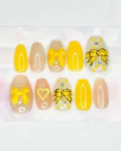 うちわ デコ パーツ リボン ネイルチップ ダイヤモンドアート　嵐　黄　イエロー