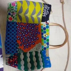 パッチワーク柄　カラフル　 2wayトートバッグ ショルダー　本革帆布