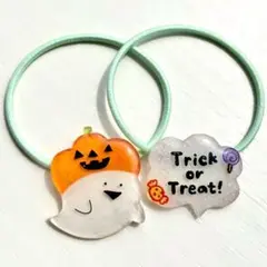 No.77 ハロウィン　おばけ　カボチャ　キッズヘアゴム トリックオアトリート