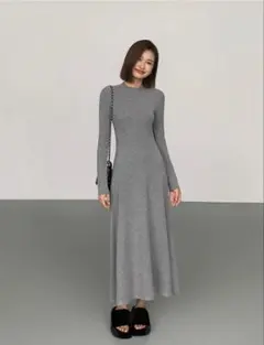 大人気❤️春モテ服✨長袖ニットロングワンピース♡デートや女子会に最適