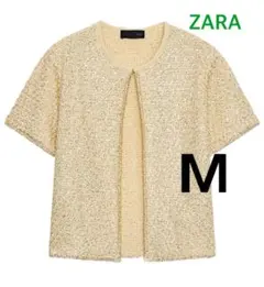 ZARA スパンコール 半袖ニット ベージュ Mサイズのサムネイル