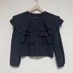 ZARAブラック フリルブラウス S