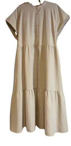 GU ロングワンピース 3XL ベージュ 美品 ウエストリボン 半袖