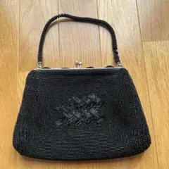 ビーズ編み込みブラックハンドバッグ(ジャンク品です。)