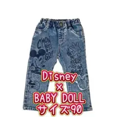 【新品未使用】ディズニー　ミッキーマウス　ダメージ風　ジーンズ　サイズ90