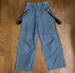 デニム ガウチョパンツ サスペンダー付き ライトブルー　ピンクラテ　xs 150
