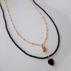 No.15 レディースネックレス　ハンドメイド　ハート　ビーズ　2個セット
