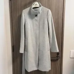 グレー スタンドカラー ベルト付き ロングコート