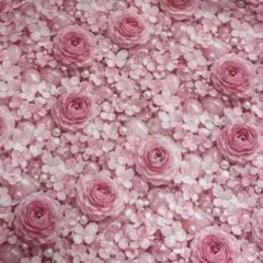 1m 夏新柄　ピンクローズ薔薇紫陽花玉石天然石パールプリント生地布綿ハギレ生地