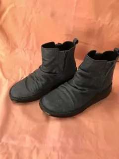 本革　ダークブルー サイドゴアブーツ