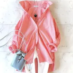 超美品 ラウンジドレス ピンク 長袖シャツ 綿100% ゆったりサイズ